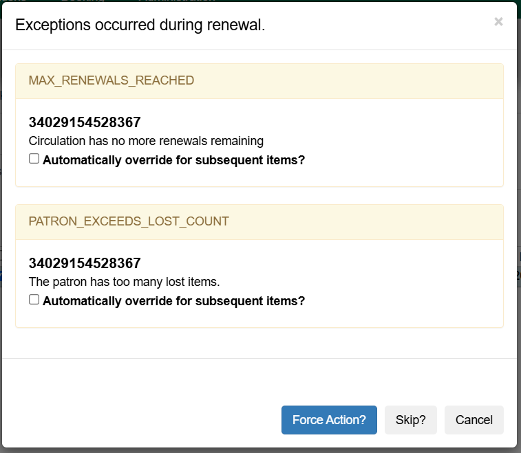 renew overrides