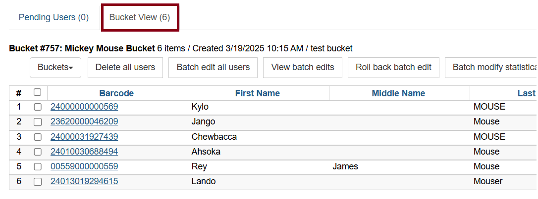 bucket view tab