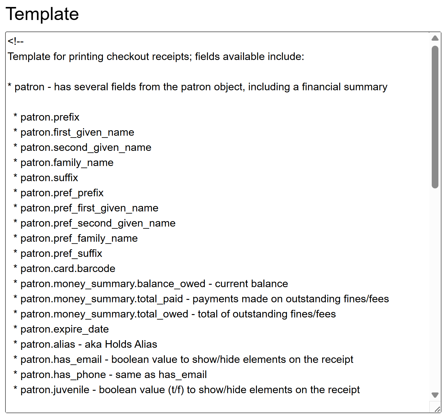 print template code