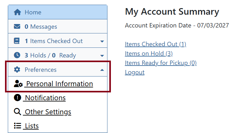 personal info nav