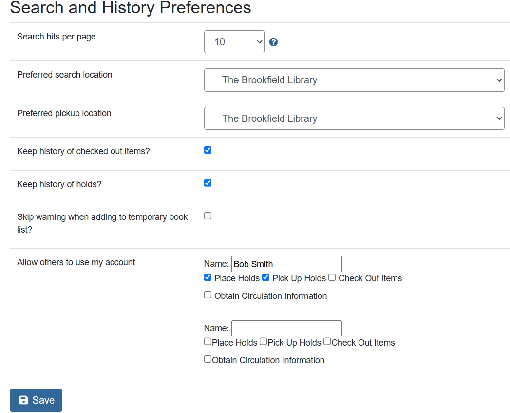 search history menu
